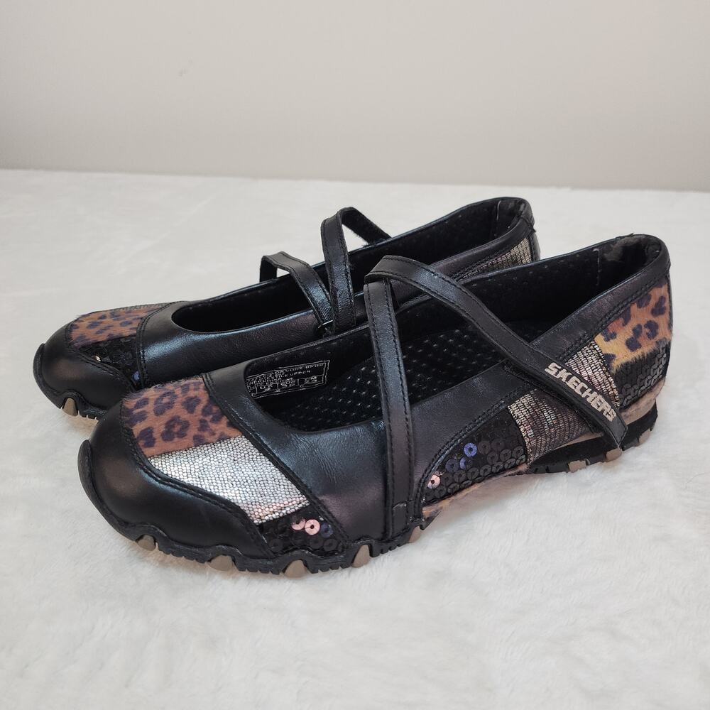 Vintage Y2k Skechers Whimsigoth Leopard Sequin Mary Jane Ballet Flats 6 Gorpcore